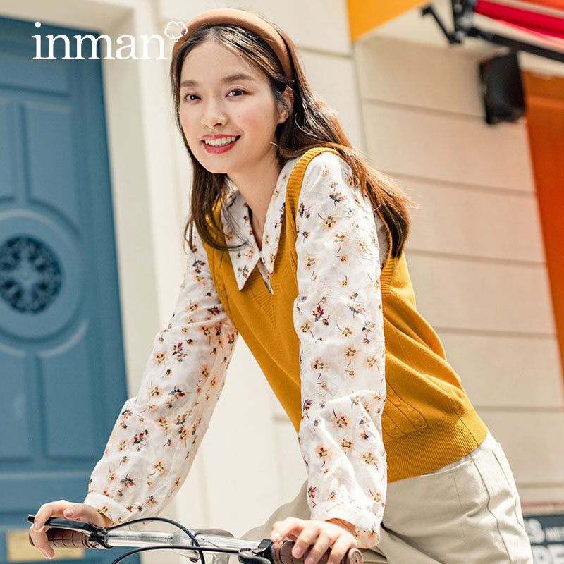 茵曼秋季无袖针织衫复古外穿马甲 茵曼田田极客马夹