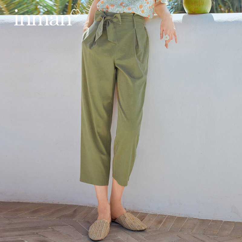茵曼旗舰店军绿色日系直筒裤休闲裤 茵曼田田极客休闲裤