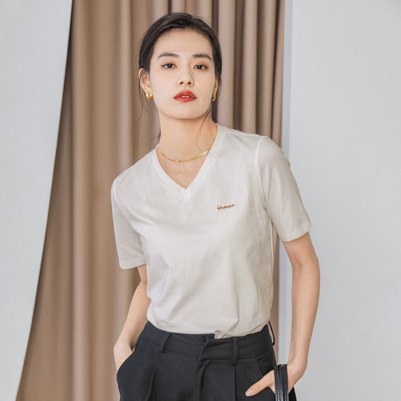 茵曼白色显瘦短袖女遮肉2020 t恤 茵曼田田极客T恤