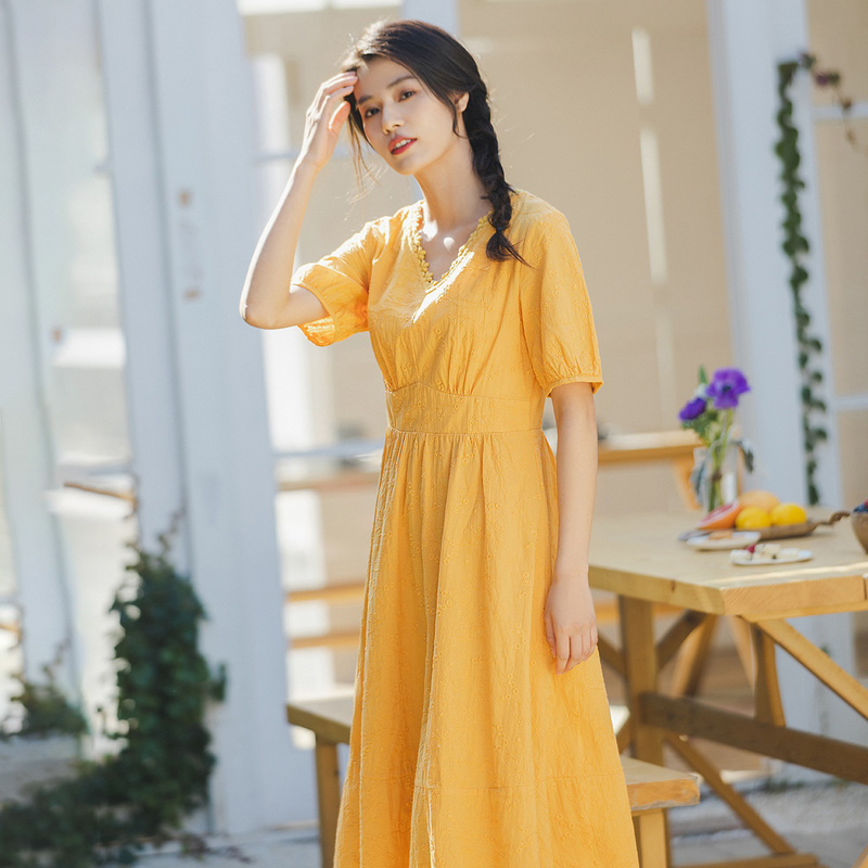 茵曼纯棉2020新款收腰显瘦女连衣裙 茵曼田田极客连衣裙