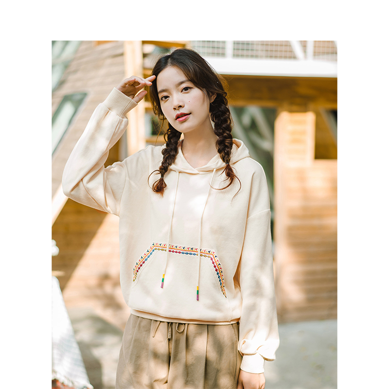 茵曼短款宽松韩版秋装2020年卫衣 茵曼田田极客卫衣/绒衫