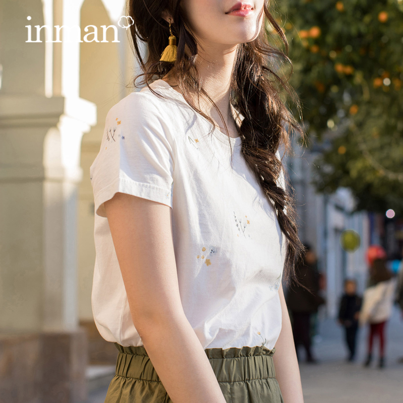 茵曼旗舰店纯棉短袖2020夏季款t恤 茵曼田田极客T恤
