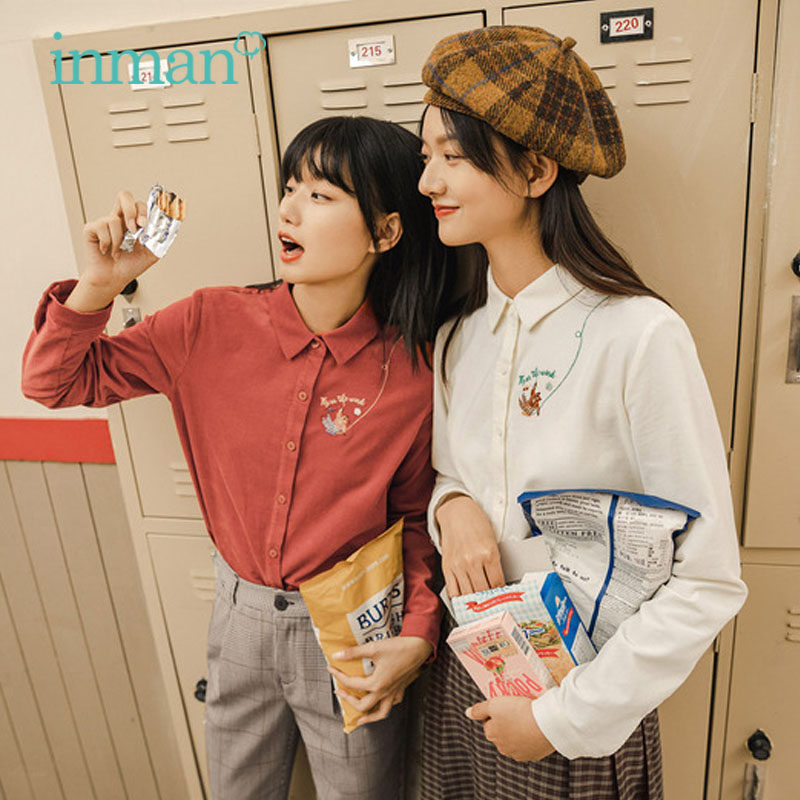 茵曼旗舰店纯棉长袖2020春秋衬衫 茵曼田田极客衬衫