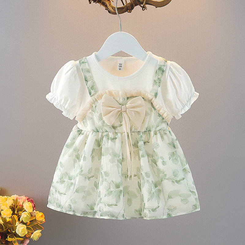 女宝宝夏季连衣裙女童洋气小女孩短袖夏装薄款56个月婴儿公主裙子 - 图1
