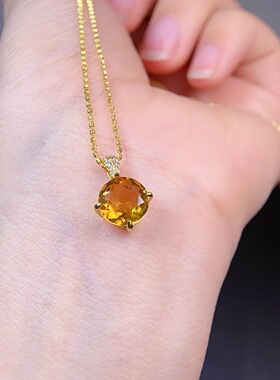 天然黄水晶吊坠全净体品质强力925银镶嵌主石9*9mm厂家直销