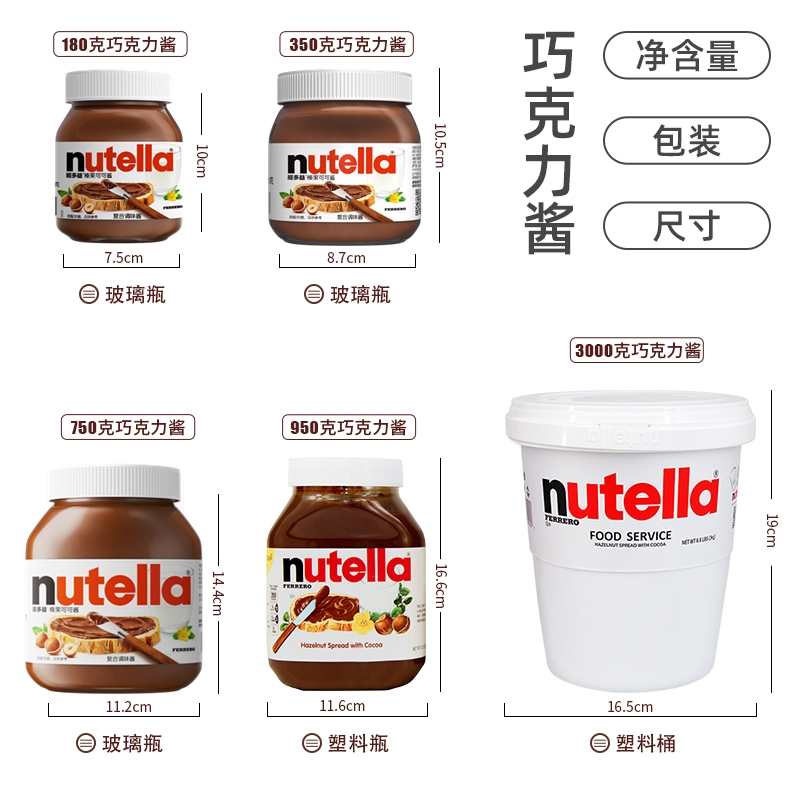 进口费列罗Nutella能多益榛子可可调味酱750g 抹面包巧克力酱350g - 图0