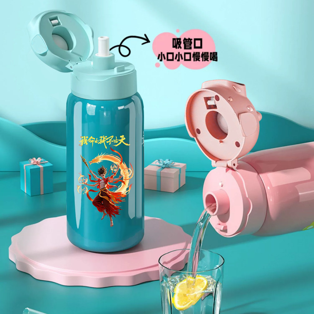 指纹保温杯儿童哪吒水杯学生女孩大容量2025新款官方旗舰店正品 - 图2
