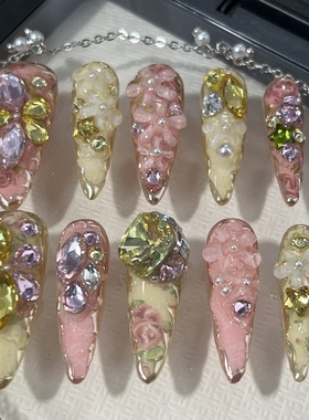 【A51花间集系列】爆闪纯手工穿戴甲高级感贴片气质金曜轻奢贵气