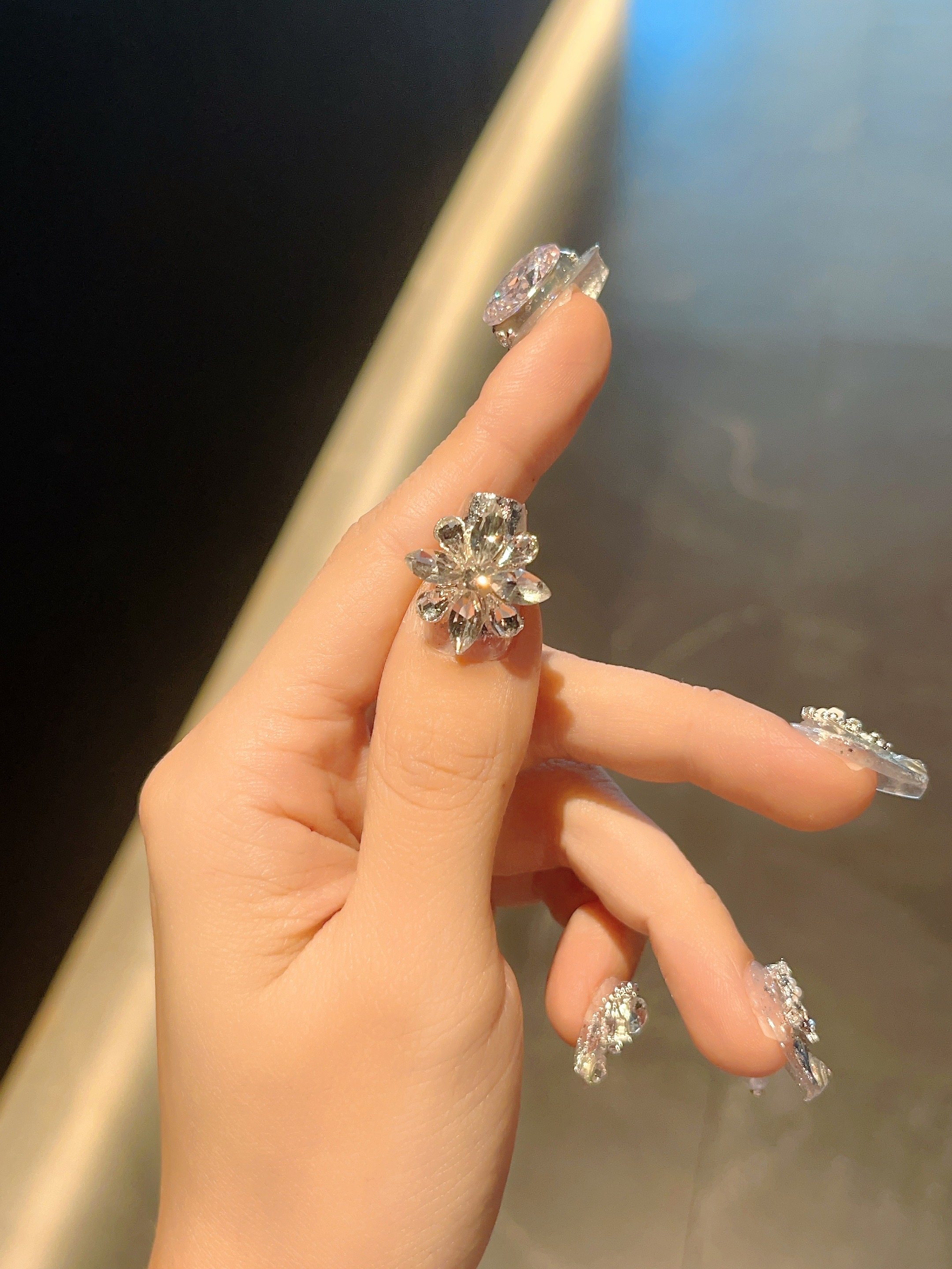 【A36】爆闪短梯银白雪花高级美甲成品纯手工可拆卸穿戴甲,淘宝优惠券,粉丝福利购,淘宝优惠卷