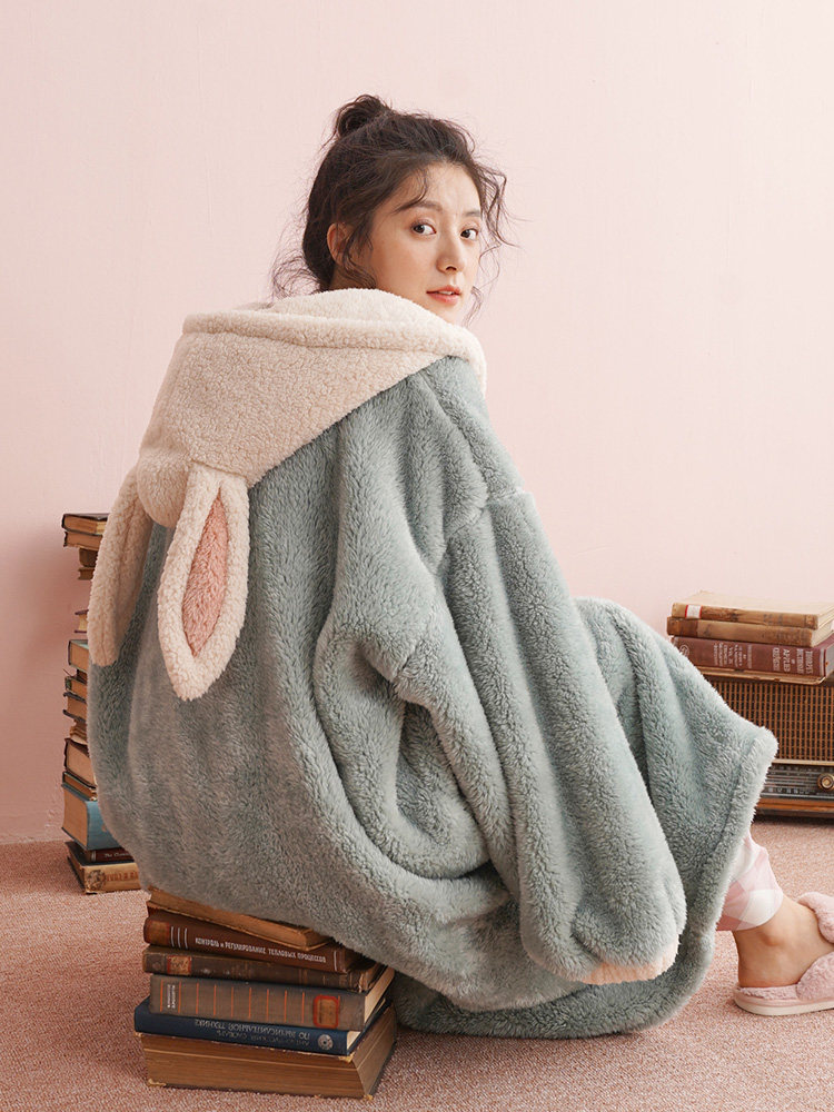 情侣秋冬季珊瑚绒长款男可爱睡袍 美腾睡袍/浴袍