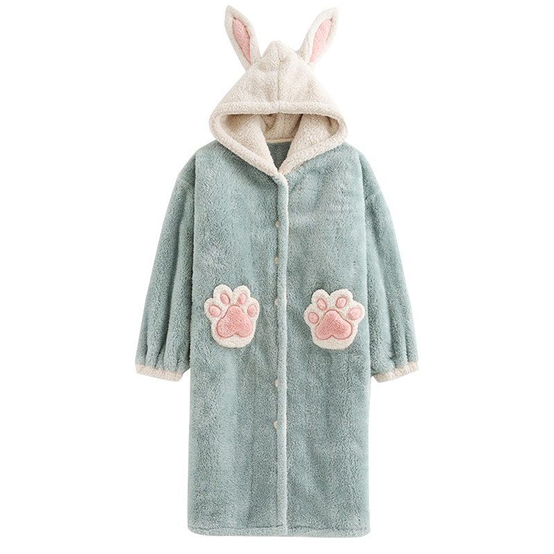 情侣秋冬季珊瑚绒长款男可爱睡袍 美腾睡袍/浴袍