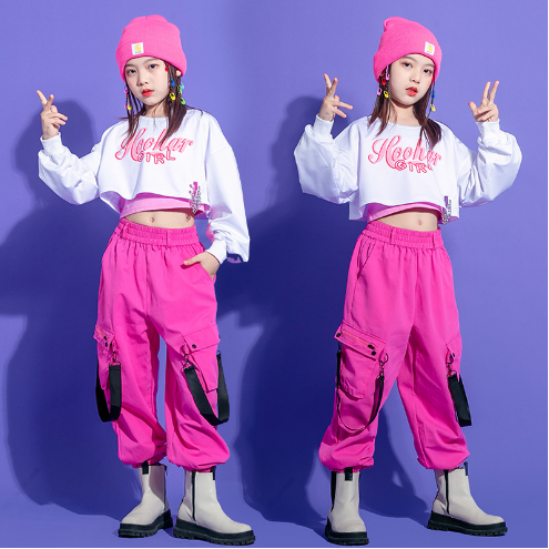 女童爵士舞服装儿童演出服Jazz露肚脐套装走秀hiphop嘻哈潮服-图2