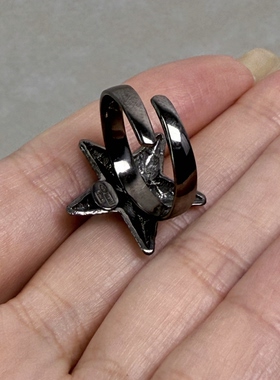 意大利进口 925银镀黑银星星戒指 专柜品质 特有凿银工艺活口A281