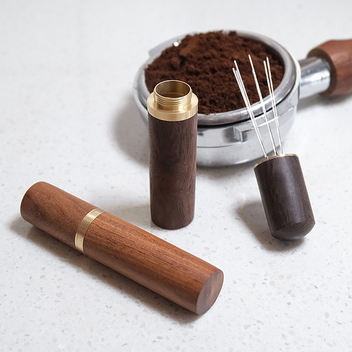 咖啡布粉针不锈钢布粉器咖啡搅拌结块打散器实木带收纳散粉针意式