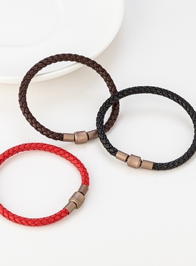 皮绳手链情侣编织红手绳替换钢丝绳适用于周大福硬金