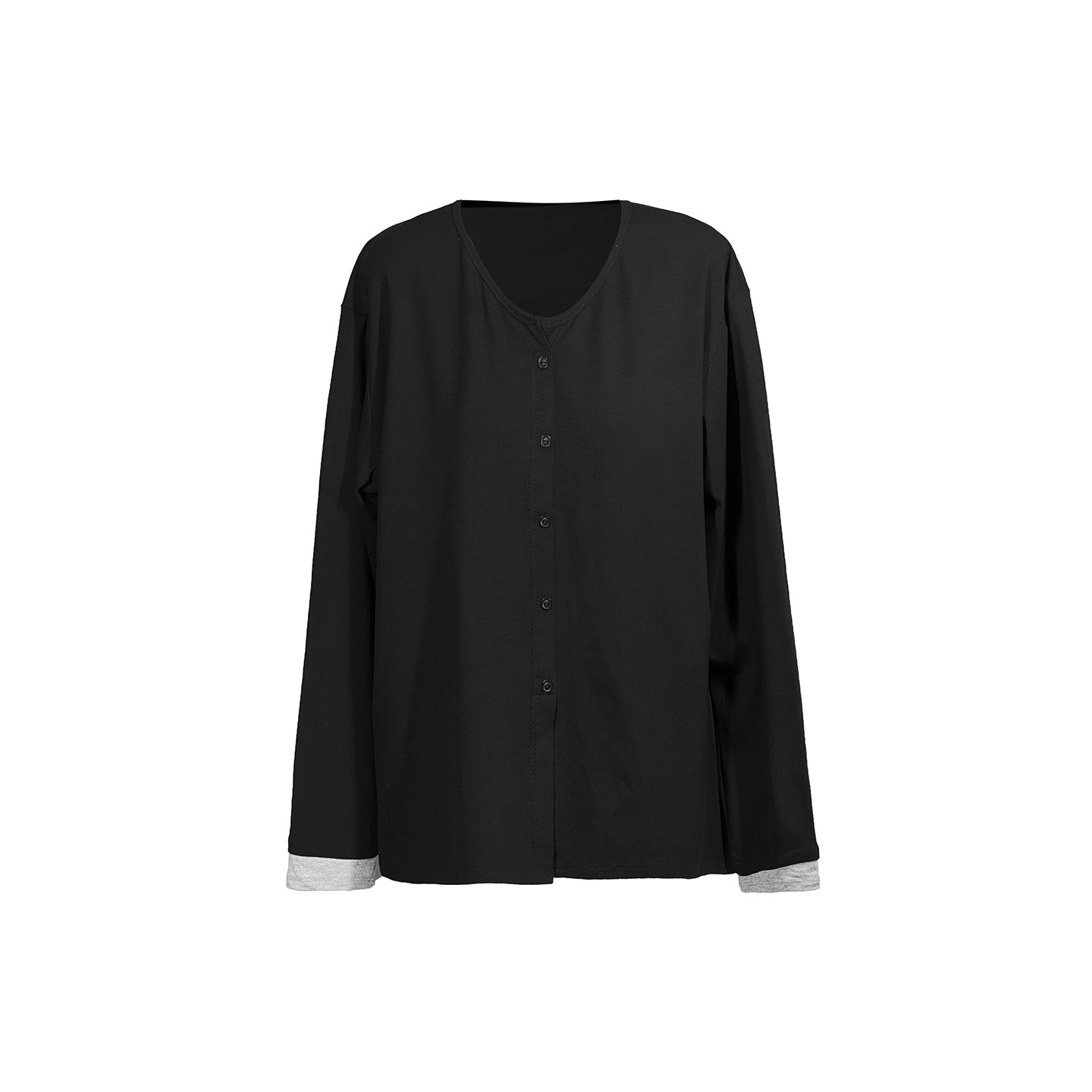 陆与山屿【织梦】撞色袖口设计开叉纽扣装饰圆领打底T恤内搭,淘宝优惠券,粉丝福利购,淘宝优惠卷