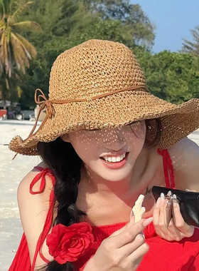 海边度假风氛围感大帽檐编织草帽