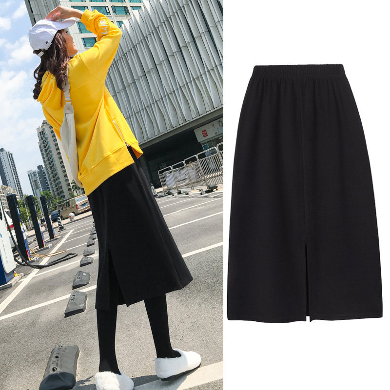 直筒秋冬中长款高腰开叉遮胯半身裙 然可服饰半身裙