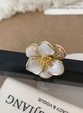 釉珠光女食指花朵白色时尚指环