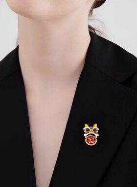 醒狮女别针招财龙年高档红色胸针