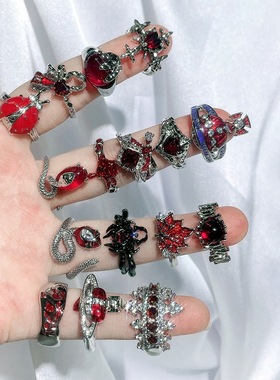 新款红色珐琅甜酷朋克ins冷淡风时尚小众设计精致高级感个性指环