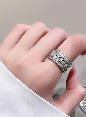 小众高级感交叉锆石开口戒指女冷淡风锆石满钻轻奢精致个性食指戒