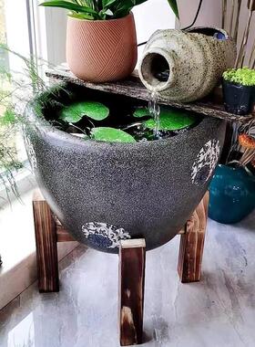 仿古做旧实木架水缸磨盘石磨木架子花盆鱼缸酒坛酒缸支架底座防腐