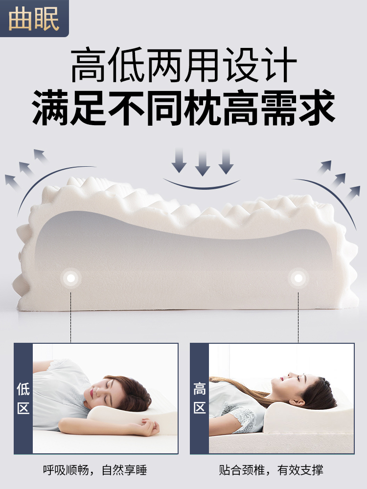 泰国乳胶枕头进口天然橡胶枕家用护颈椎枕睡眠专用成人一对低枕芯-图1