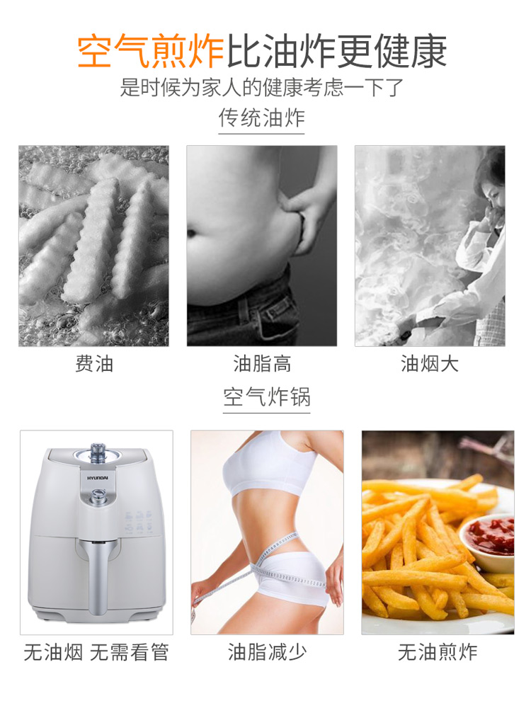 Hyundai 现代 AF-018 智能无油空气炸锅 2.5L 天猫优惠券折后¥199包邮(¥899-700)赠烘焙礼包+食谱
