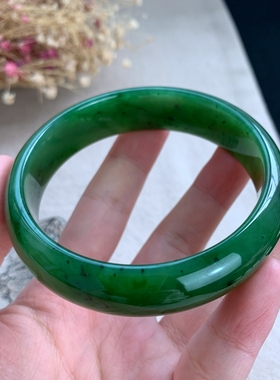 和田玉手镯少女玉镯子碧玉款浓阳绿色EB60天然手镯正品玉石保真