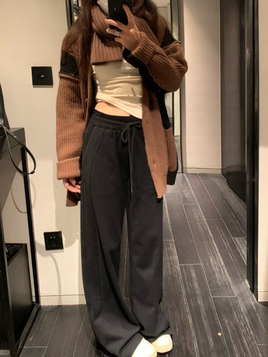 留下 1992一条过冬百搭慵懒卫裤显瘦垂坠运动裤宽松阔腿休闲长裤-图0