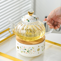 Autumn and winter high face value flower teapot health preserving pot candle heating and boiling fruit high temperature resistant glass filter screen flower fruit teapot