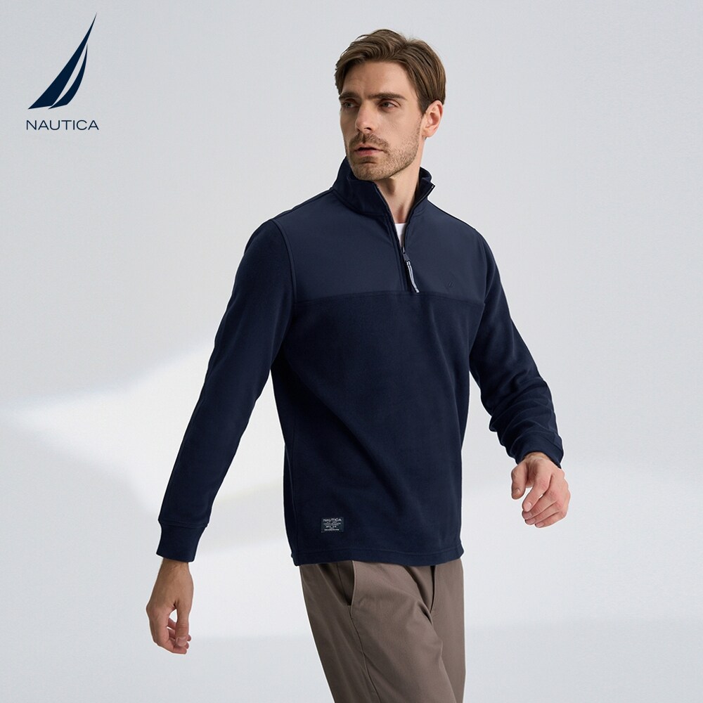 NAUTICA/诺帝卡男装休闲立领简约舒适半开襟长袖T恤KO1323_虎窝淘