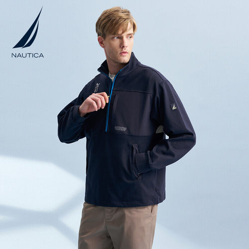 NAUTICA/诺帝卡男装春秋款航海风宽松挺括撞色半开襟卫衣KS4306 - 图1