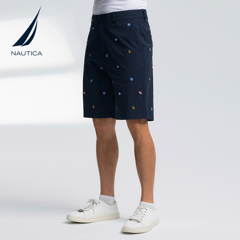 NAUTICA/诺帝卡男装25夏季透气带弹五分航海风印花工装短裤BO5201