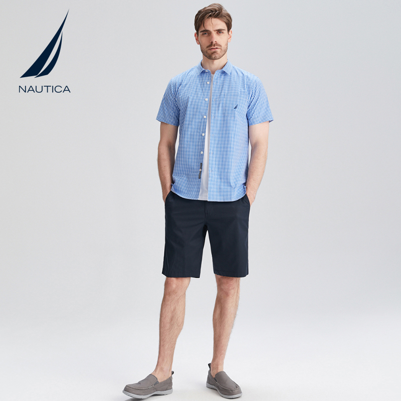 NAUTICA/诺帝卡男装夏季纯棉时尚商务休闲格纹短袖衬衫WO1204 - 图0