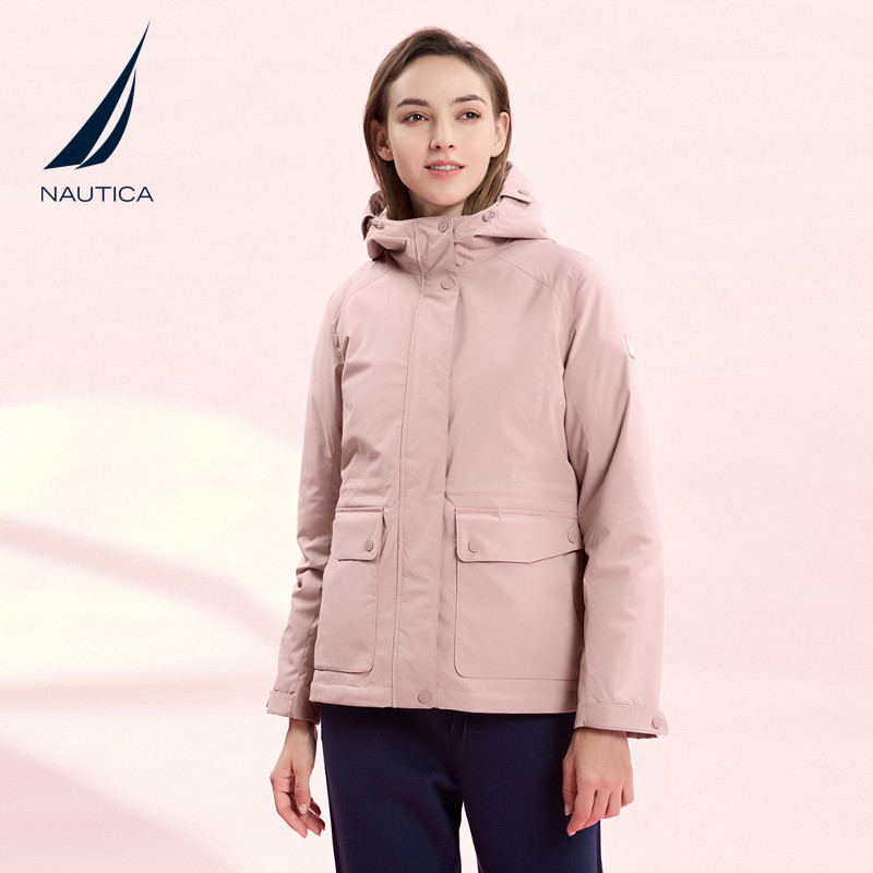 NAUTICA/诺帝卡女装秋冬防轻泼水保暖收腰连帽棉服外套24JO05_虎窝淘