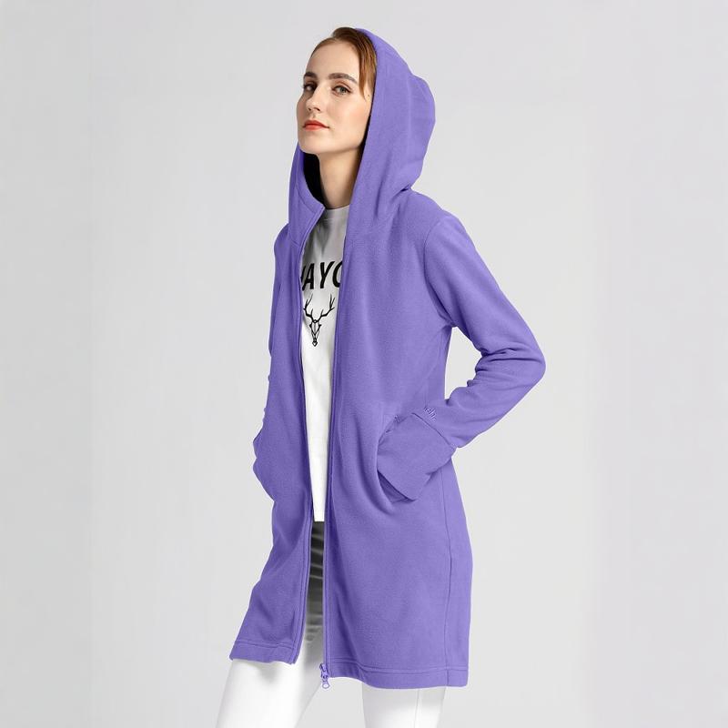 加拿大出口户外保暖抓绒拉链开衫卫衣中长款摇粒珊瑚绒上衣外套女 - 图1