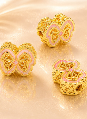 千年珠宝黄金转运珠女足金999蝴蝶金珠珐琅蝶翼DIY手链新款正品