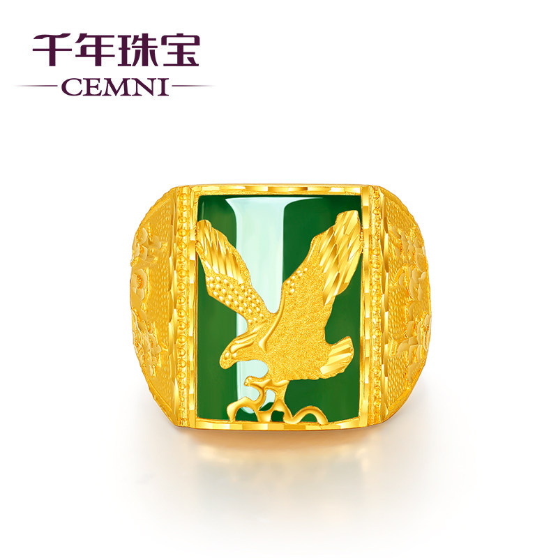 cemni /千年男款999足金金镶玉 cemni千年珠宝手饰
