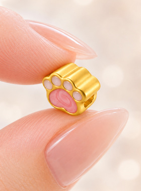 千年珠宝黄金转运珠女足金999猫爪金珠猫咪diy黄金手链新款送礼
