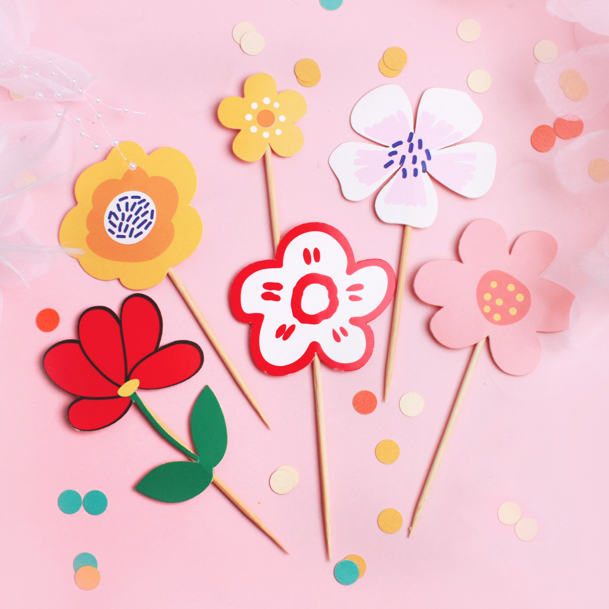 六一儿童节烘焙蛋糕装饰摆件彩色花朵生日插卡甜品台小花插件插牌