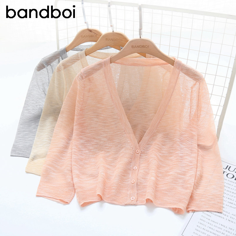 夏季新款高腰外搭七分袖冰丝吊带 邦德宝依毛针织衫