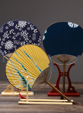 竹手工和风扇夏季长柄圆扇子团扇