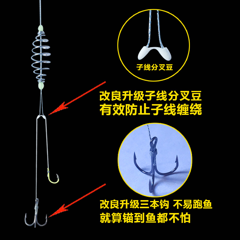 新型手竿鲢鳙钓组专用三本钩浮钓花白鲢鱼钩弹簧绑好子线双钩线组-图2