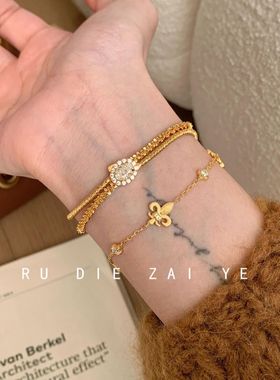 如蝶在野 中古重工拉丝鸢尾花千金感复古小众手链轻奢高级感手饰