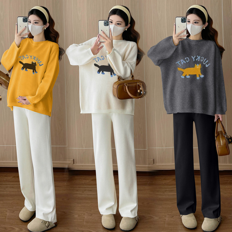 孕妇装秋冬装2025新款卡通小猫提花套头长袖毛衣宽松休闲百搭上衣,淘宝优惠券,粉丝福利购,淘宝优惠卷