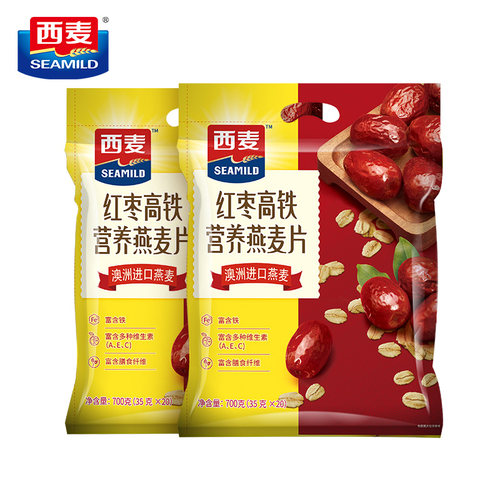 西麦红枣高铁牛奶燕麦片核桃高钙700g*2袋中老年即食冲饮早餐代餐-图1