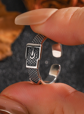 TOOK Otnament新款S925纯银皮带纹理戒指女 欧美时尚辣妹精美指环