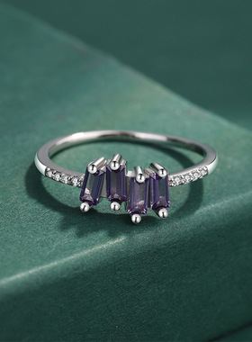 TOOK Otnament新款S925纯银紫色锆石戒指女 时尚简约百搭指环送礼